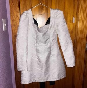 White Long Sleeve Tie Back Dress